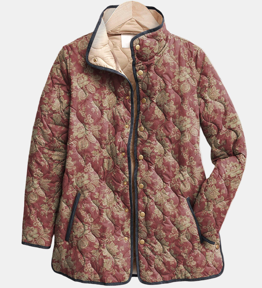 Sophie | Gequilt jasje met bordeaux damastpatroon