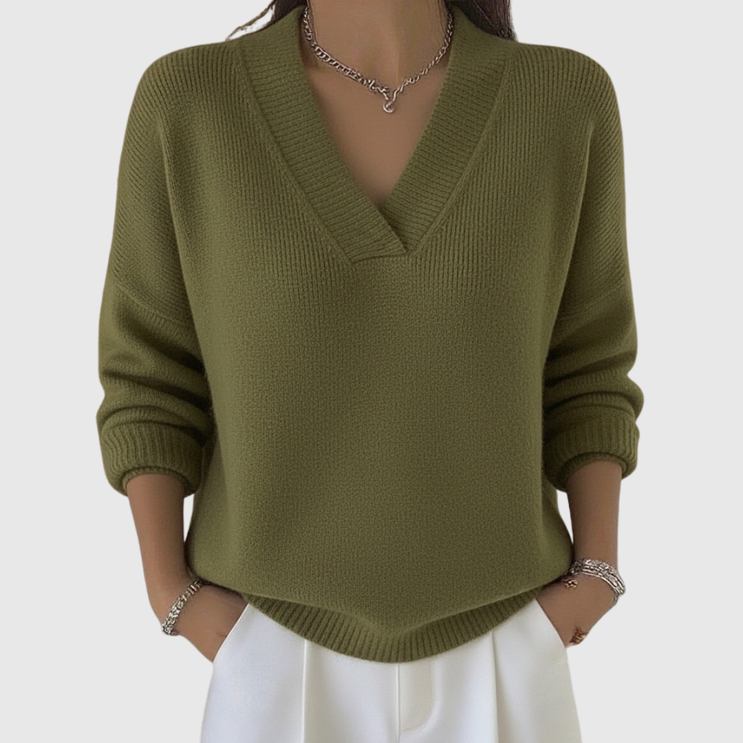 Faye | Zachte V-hals Trui in Relaxed Fit
