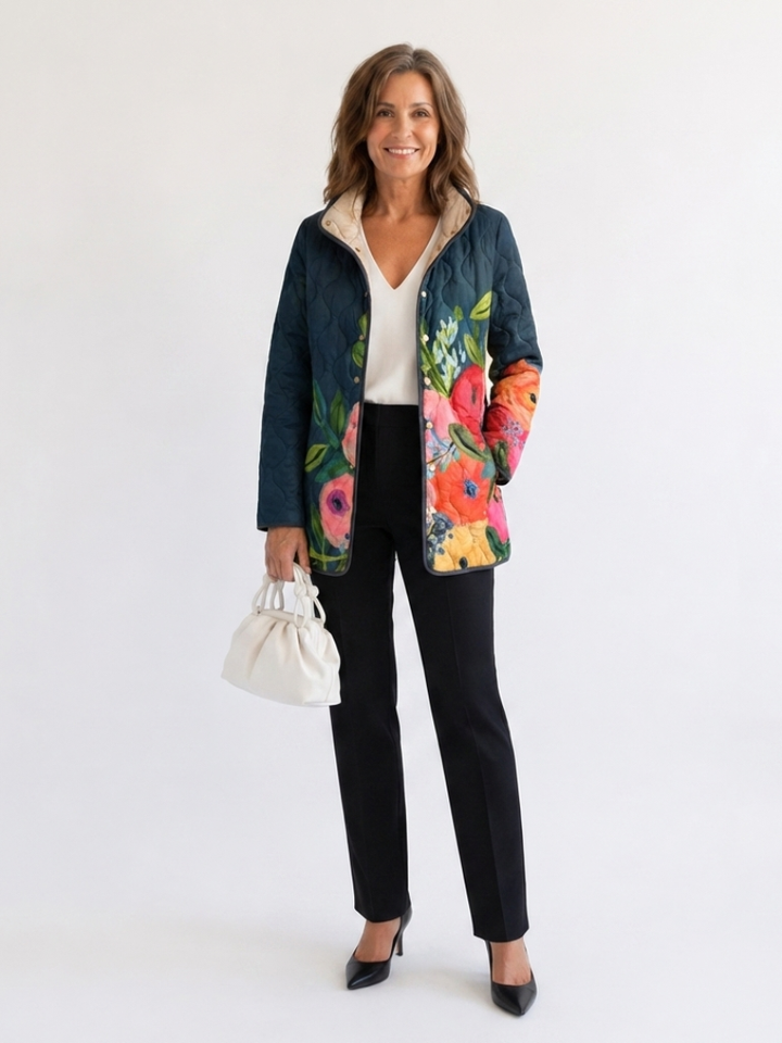 Camille | Gequilt jack met geschilderde bloemen