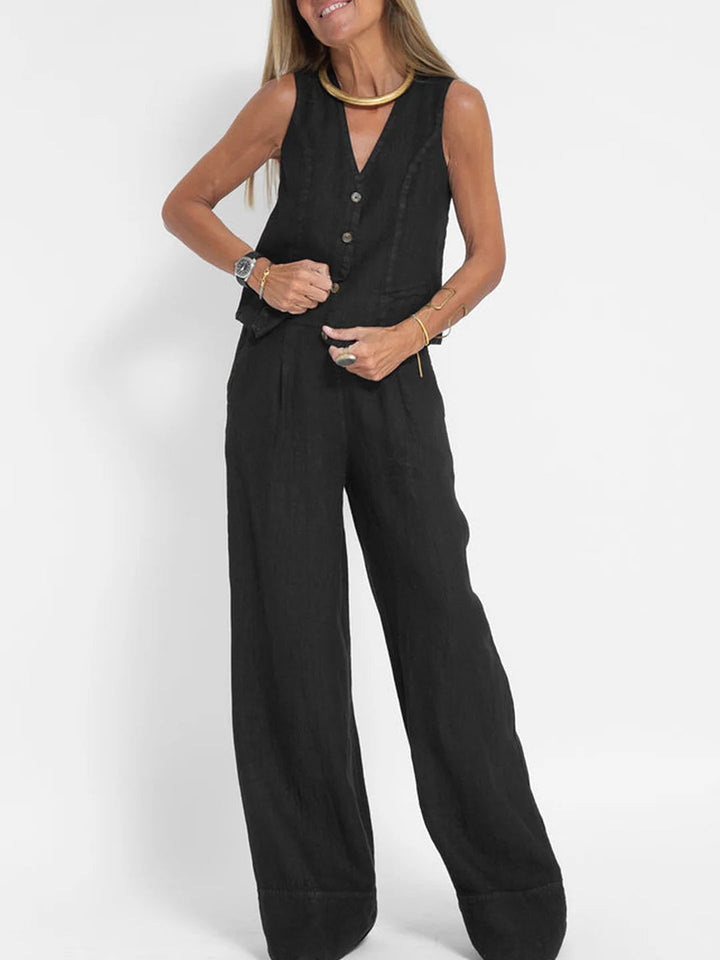 Aira - Ensemble Gilet Met Knopen & Brede Broek