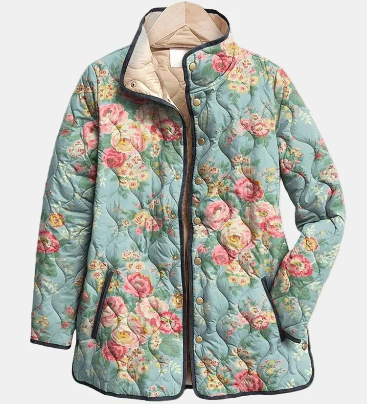 Mathilde | Gequilt jasje met celadongroene rozen
