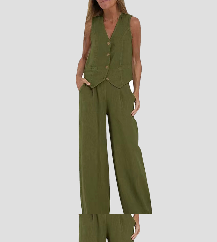 Aira - Ensemble Gilet Met Knopen & Brede Broek