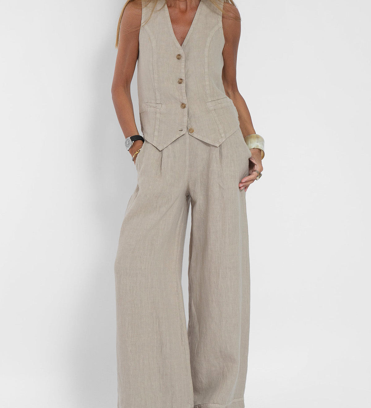 Annemiek | Set met knoopgilet en wijde broek
