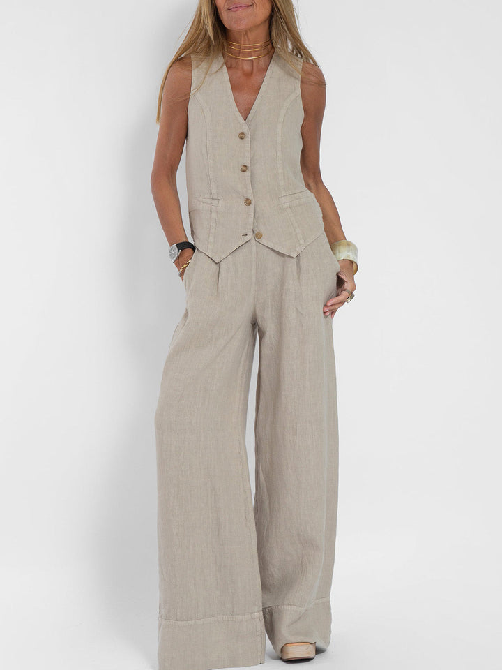 Aira - Ensemble Gilet Met Knopen & Brede Broek