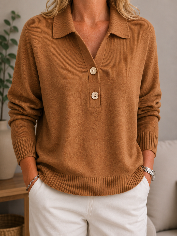 Zachte Kraag Knop-Pullover