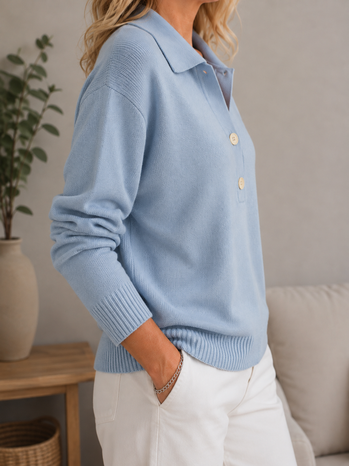 Zachte Kraag Knop-Pullover