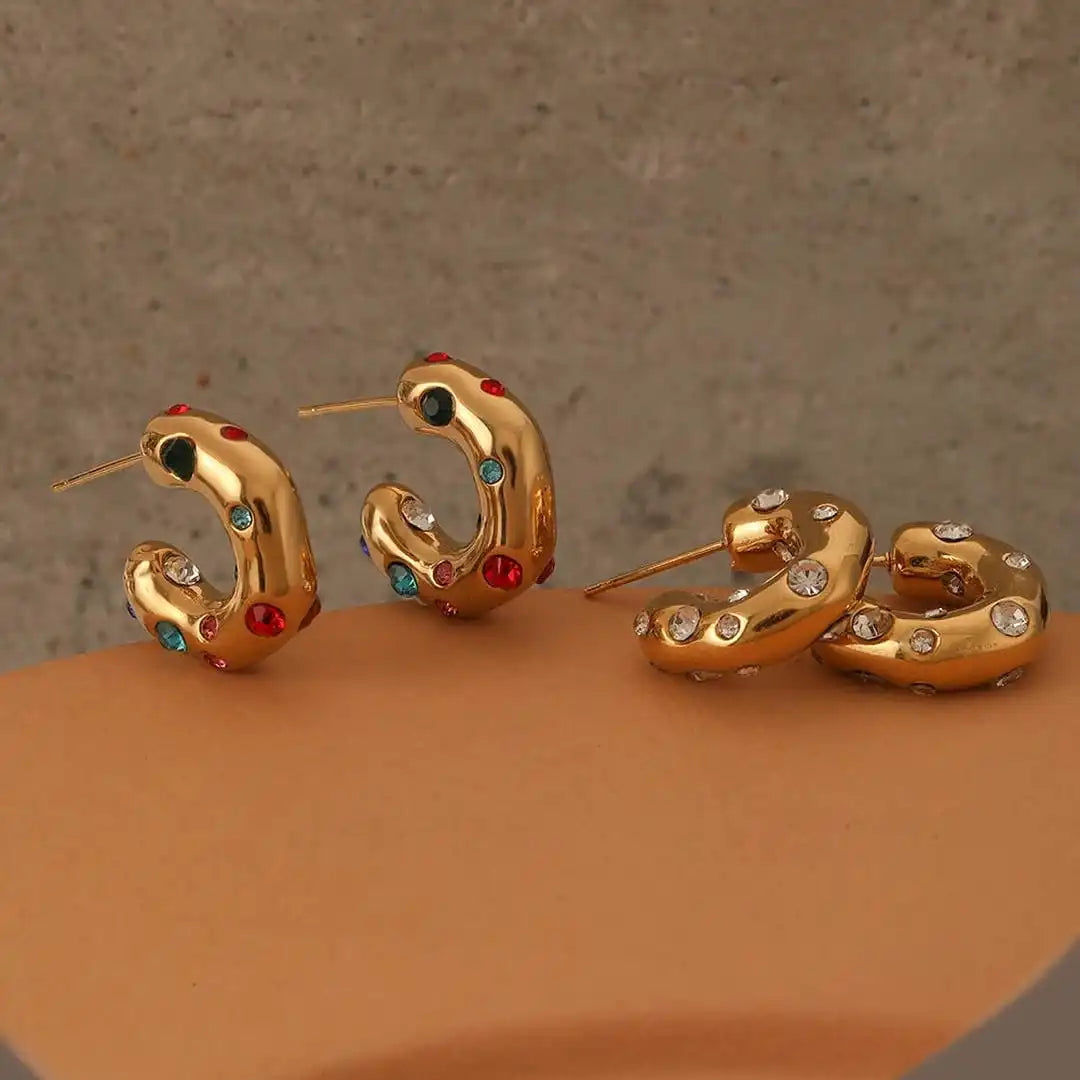 Glinsterende Gouden Zirkon Cirkel Hoepel Oorbellen