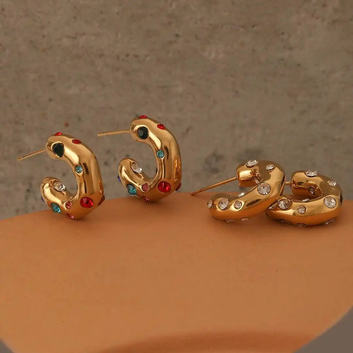 Glinsterende Gouden Zirkon Cirkel Hoepel Oorbellen