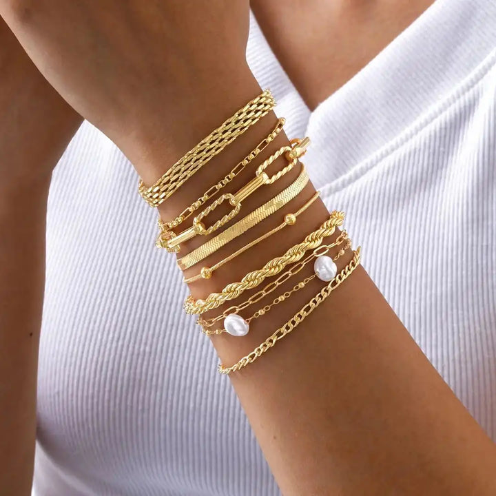 Stapelige Armband Gouden Parel Set