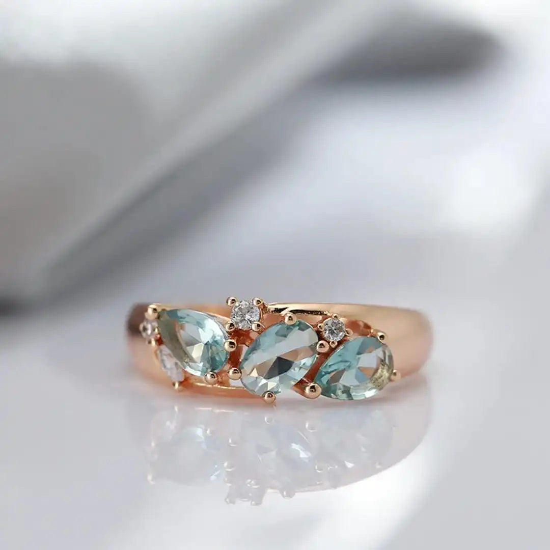 Vintage Roze Gouden Blauwe Zirkon Ring