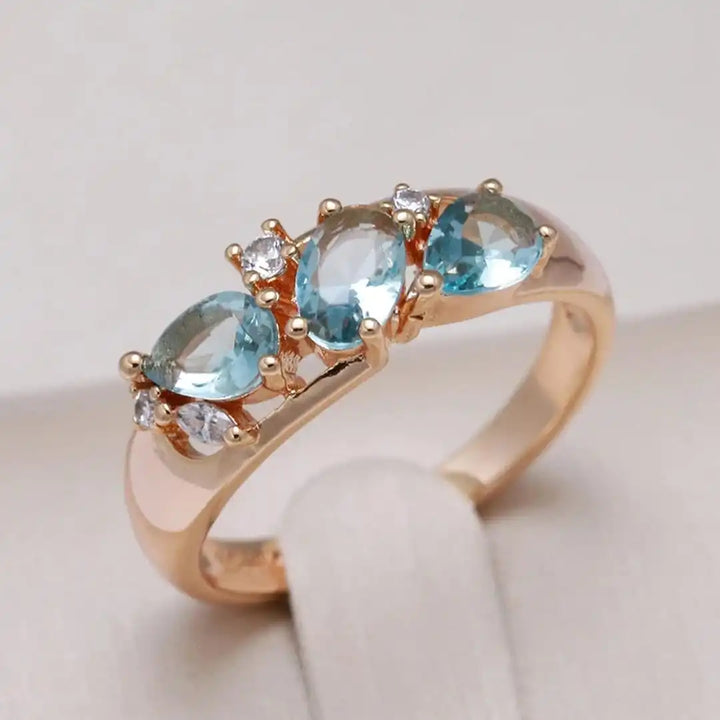 Vintage Roze Gouden Blauwe Zirkon Ring