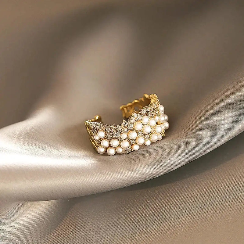 Vintage Verstelbare Parel Zirconia Ring