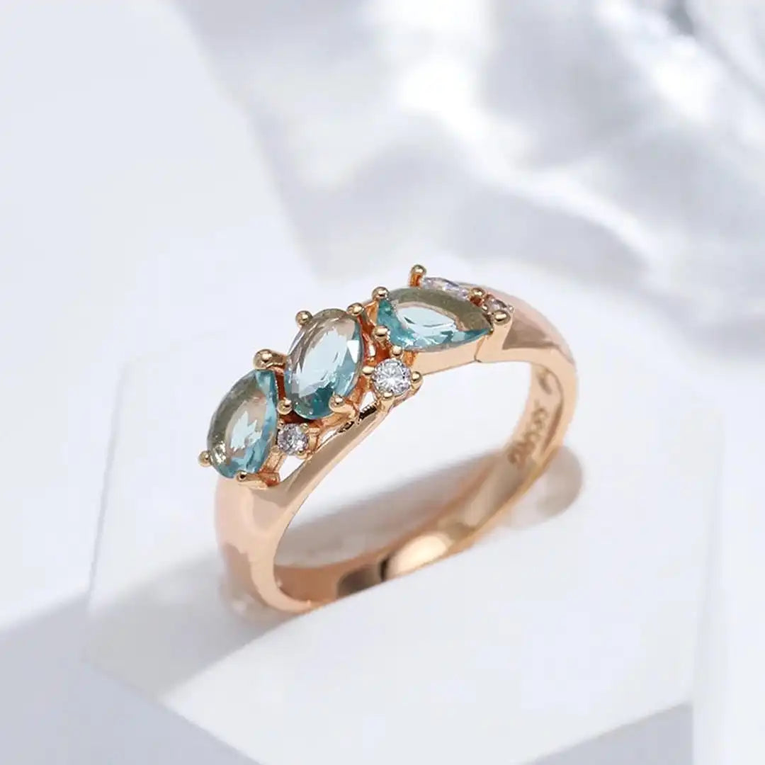 Vintage Roze Gouden Blauwe Zirkon Ring
