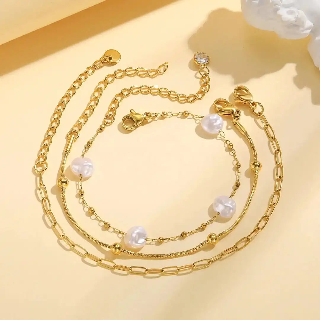 Stapelige Armband Gouden Parel Set