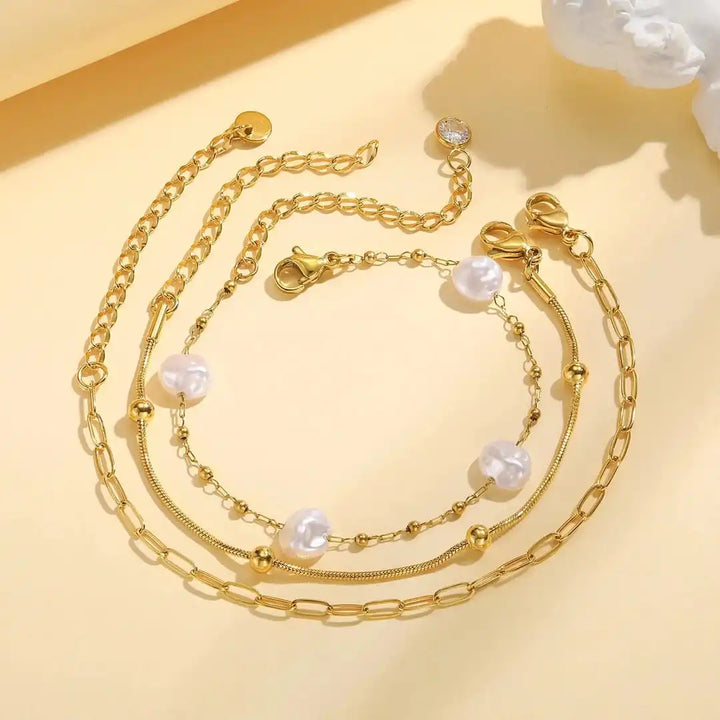 Stapelige Armband Gouden Parel Set