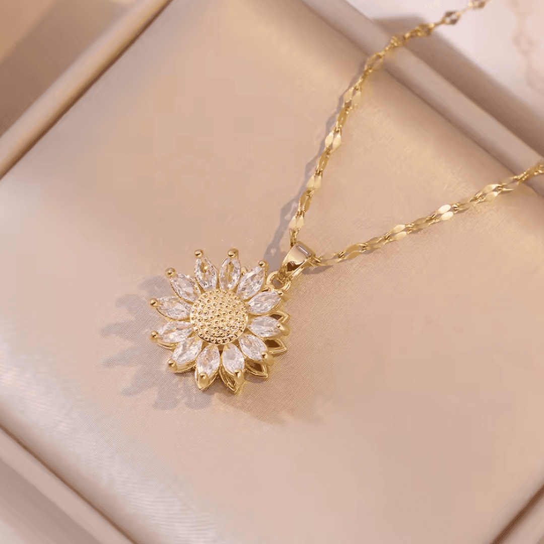 Trendy Zilveren Zonnebloem Zirkoon Halsketting & Oorbellen Set