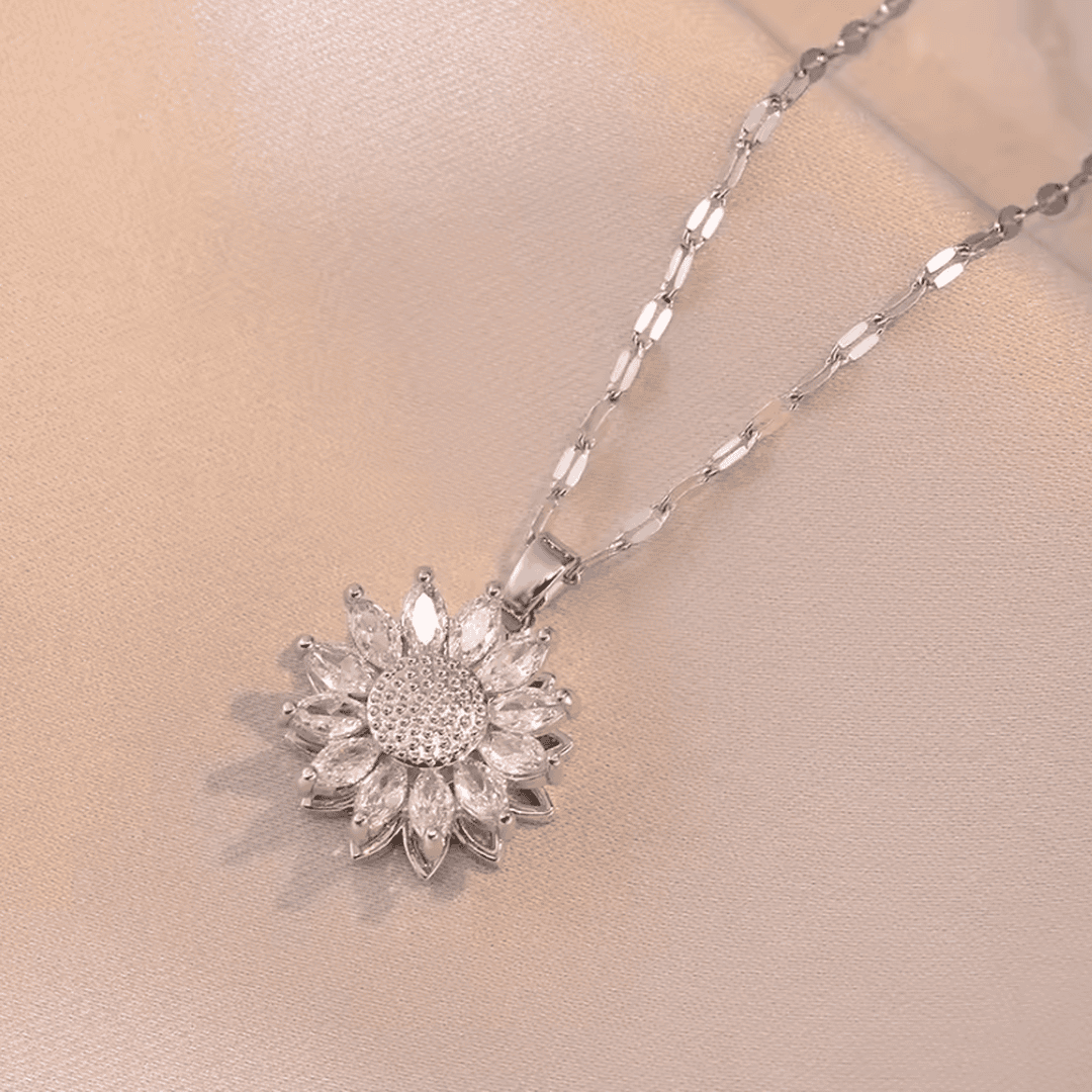Trendy Zilveren Zonnebloem Zirkoon Halsketting & Oorbellen Set