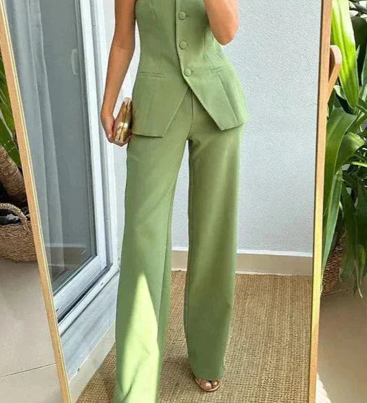 BRIA | Tweedelige mouwloze set met knopen