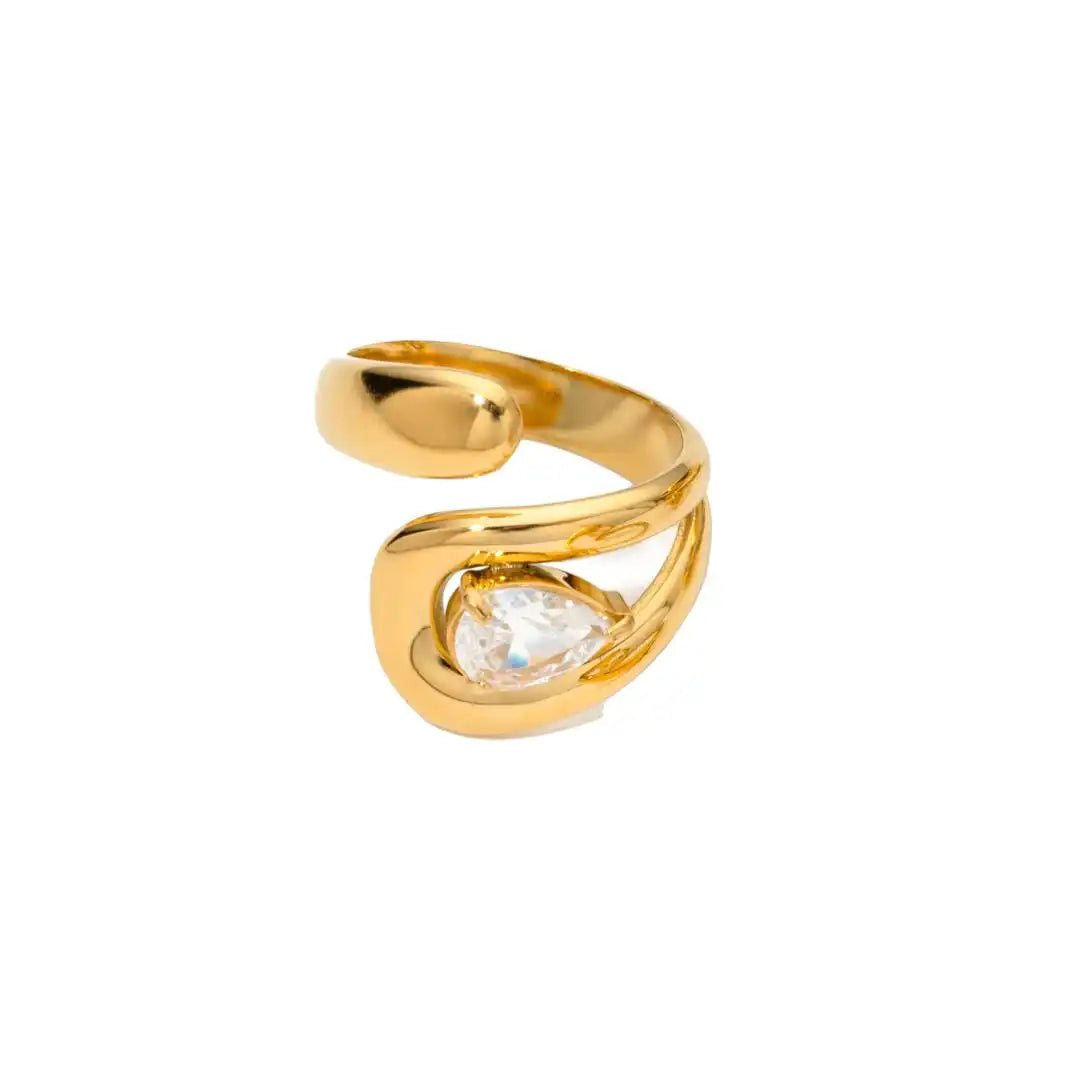 Tijdloze Gouden Waterdruppel Zirkonia Ring