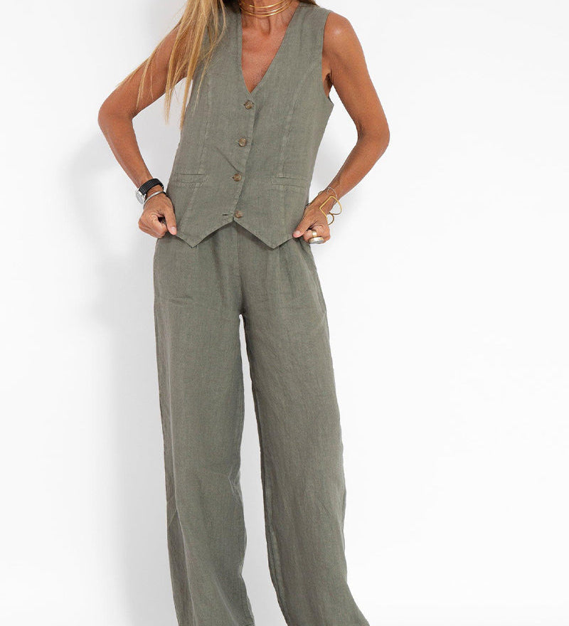 Annemiek | Set met knoopgilet en wijde broek