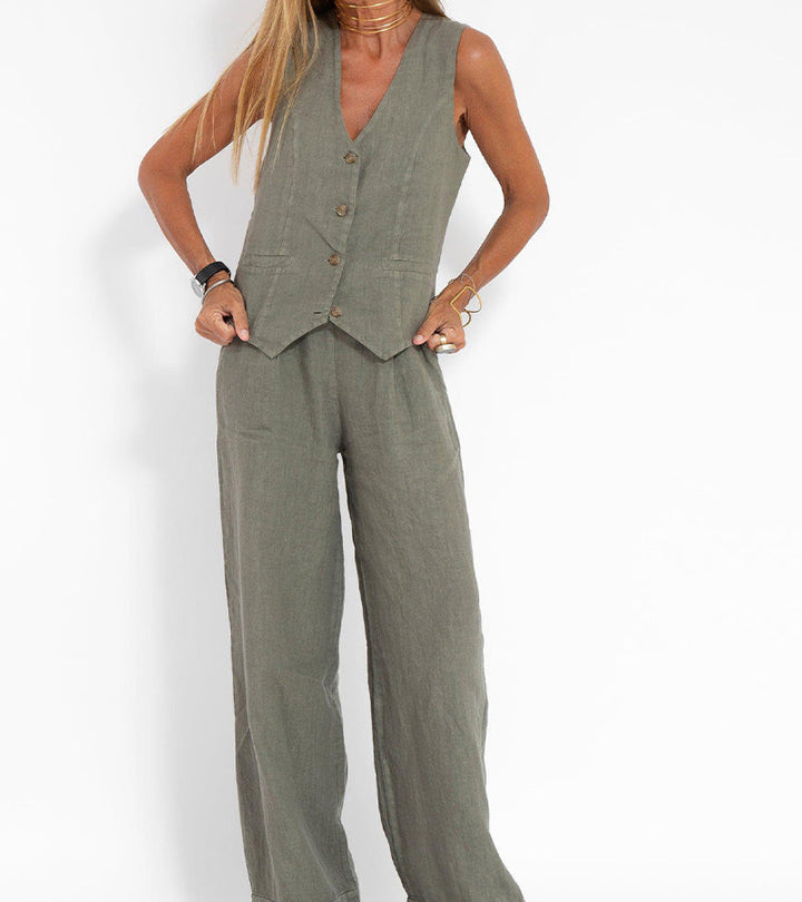Aira - Ensemble Gilet Met Knopen & Brede Broek