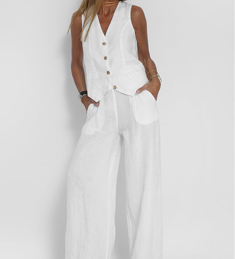 Annemiek | Set met knoopgilet en wijde broek
