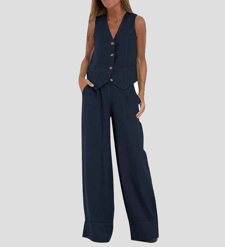 Annemiek | Set met knoopgilet en wijde broek