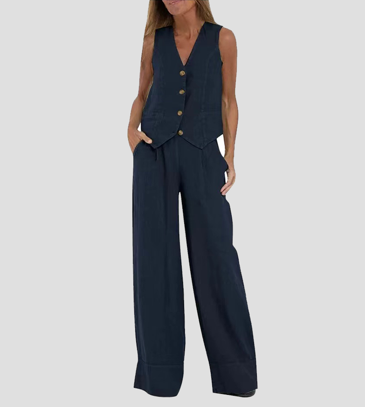 Aira - Ensemble Gilet Met Knopen & Brede Broek
