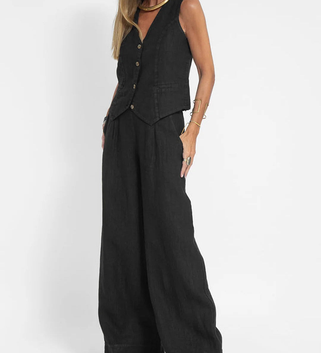 Annemiek | Set met knoopgilet en wijde broek
