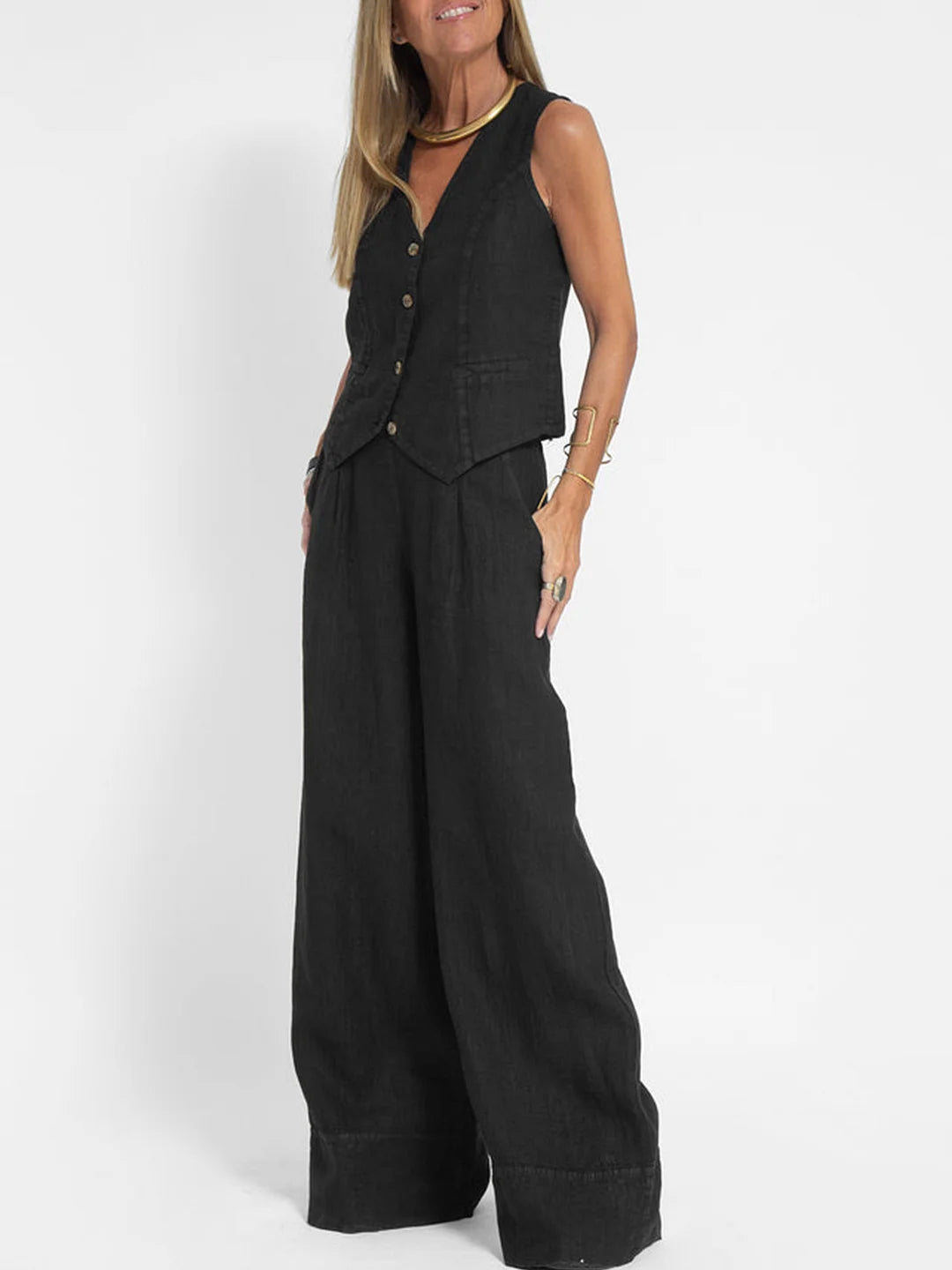 Aira - Ensemble Gilet Met Knopen & Brede Broek