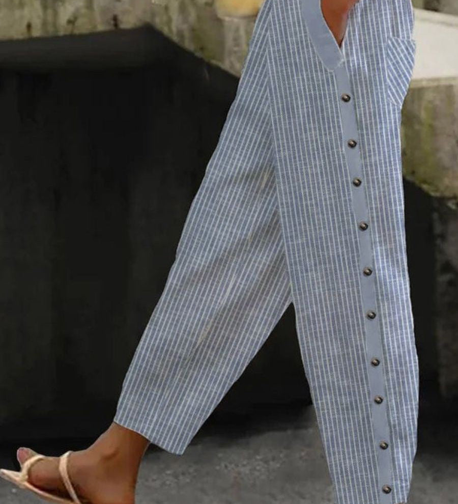 Lieke | Gestreepte Broek met Knopen