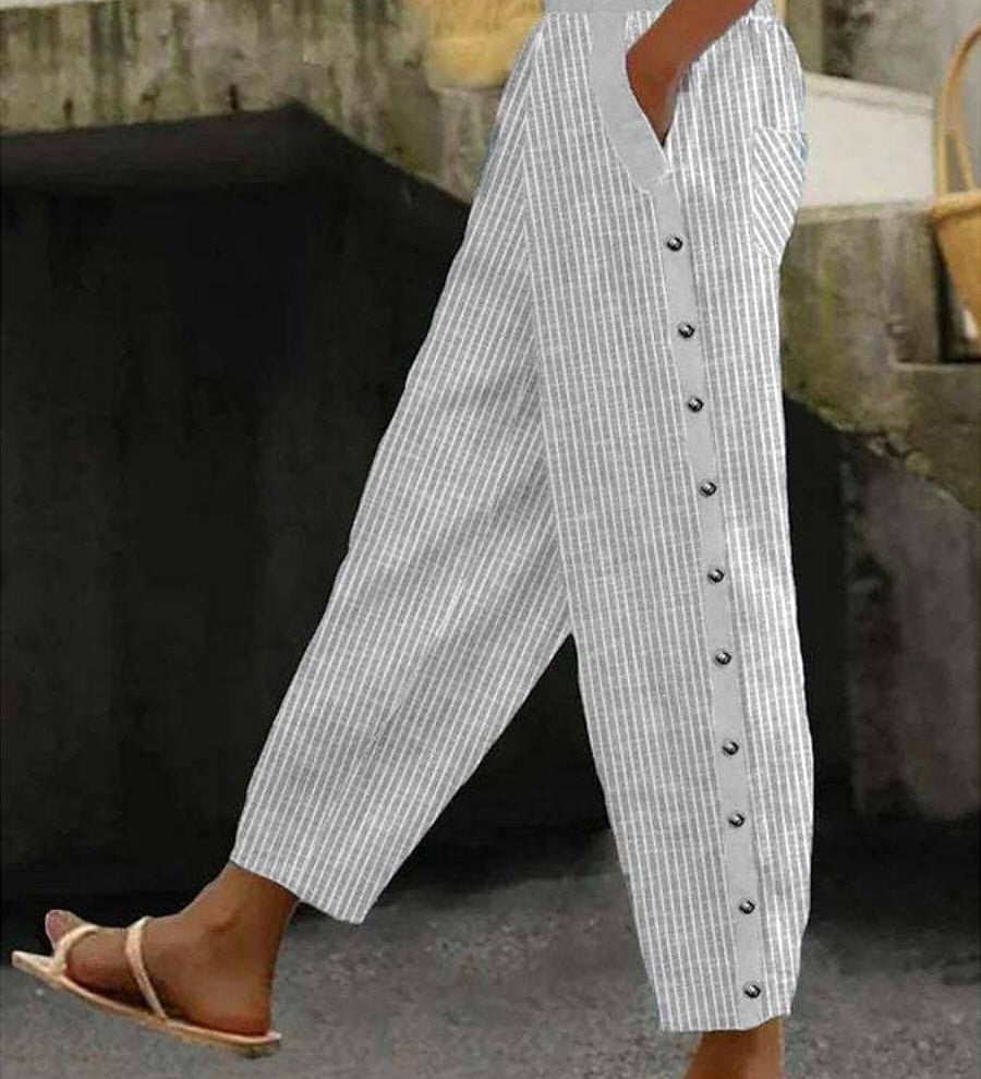 Lieke | Gestreepte Broek met Knopen