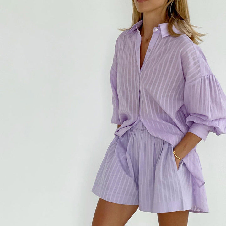 Viola - Ensemble Met Knopshirt en Luchtige Shorts