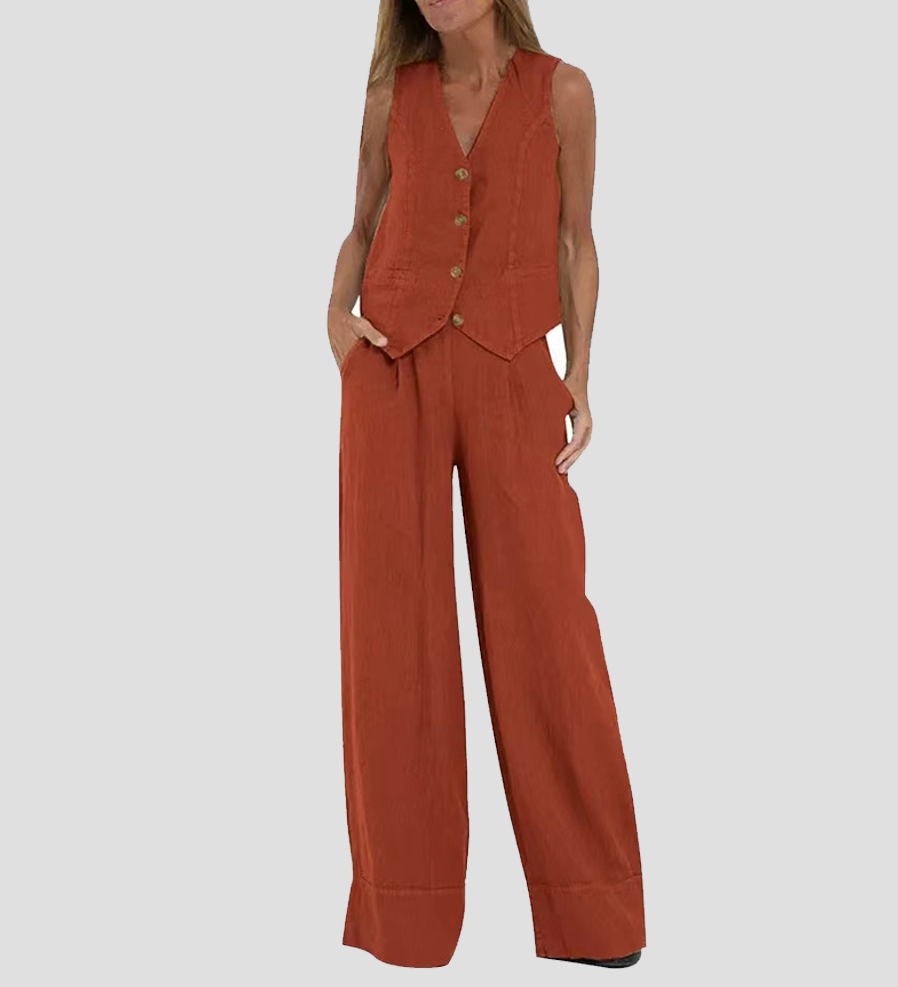 Annemiek | Set met knoopgilet en wijde broek