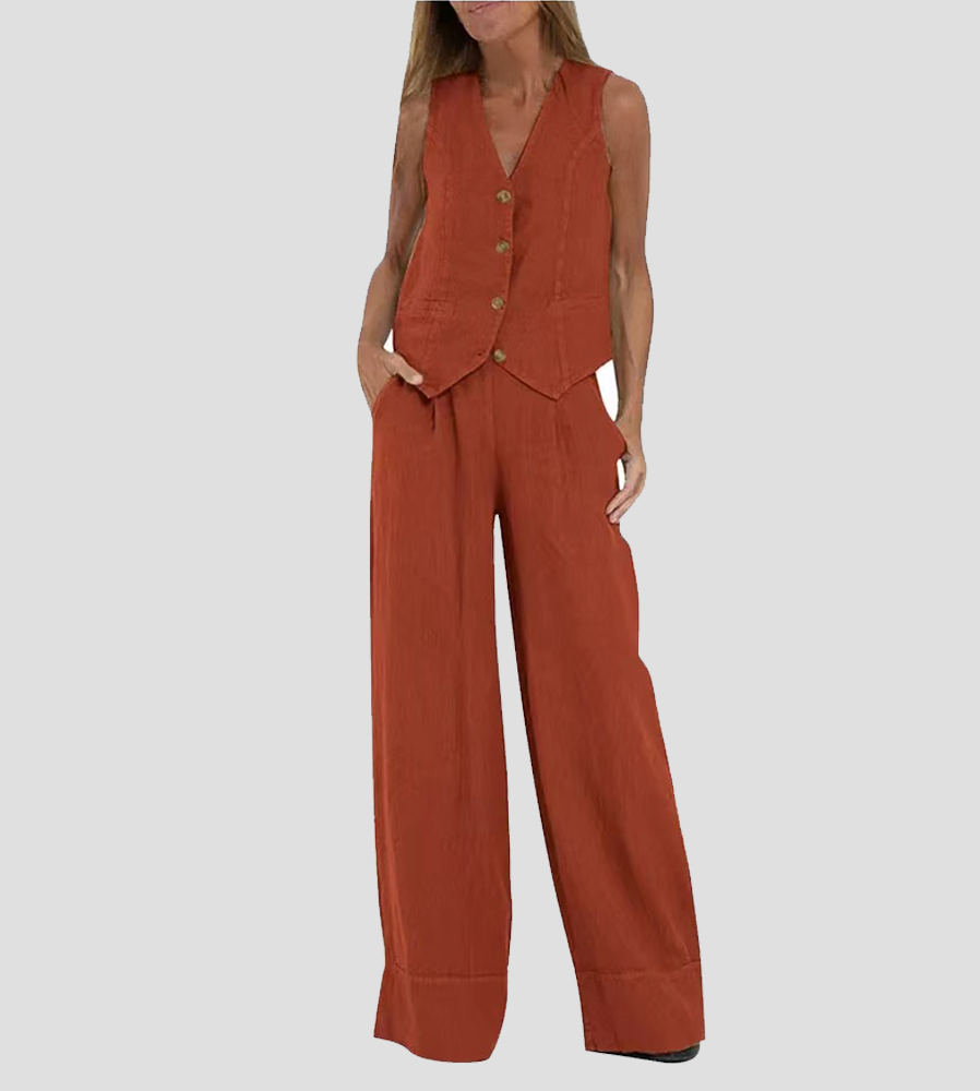 Aira - Ensemble Gilet Met Knopen & Brede Broek