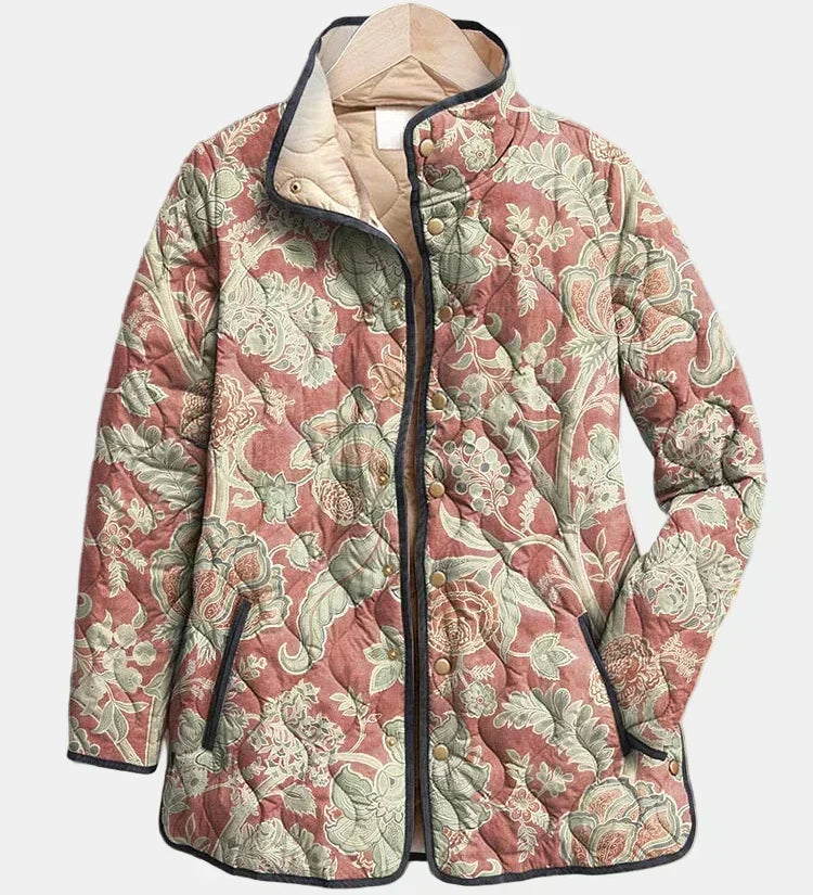 Pauline | Gequilt jasje met terracotta damastpatroon