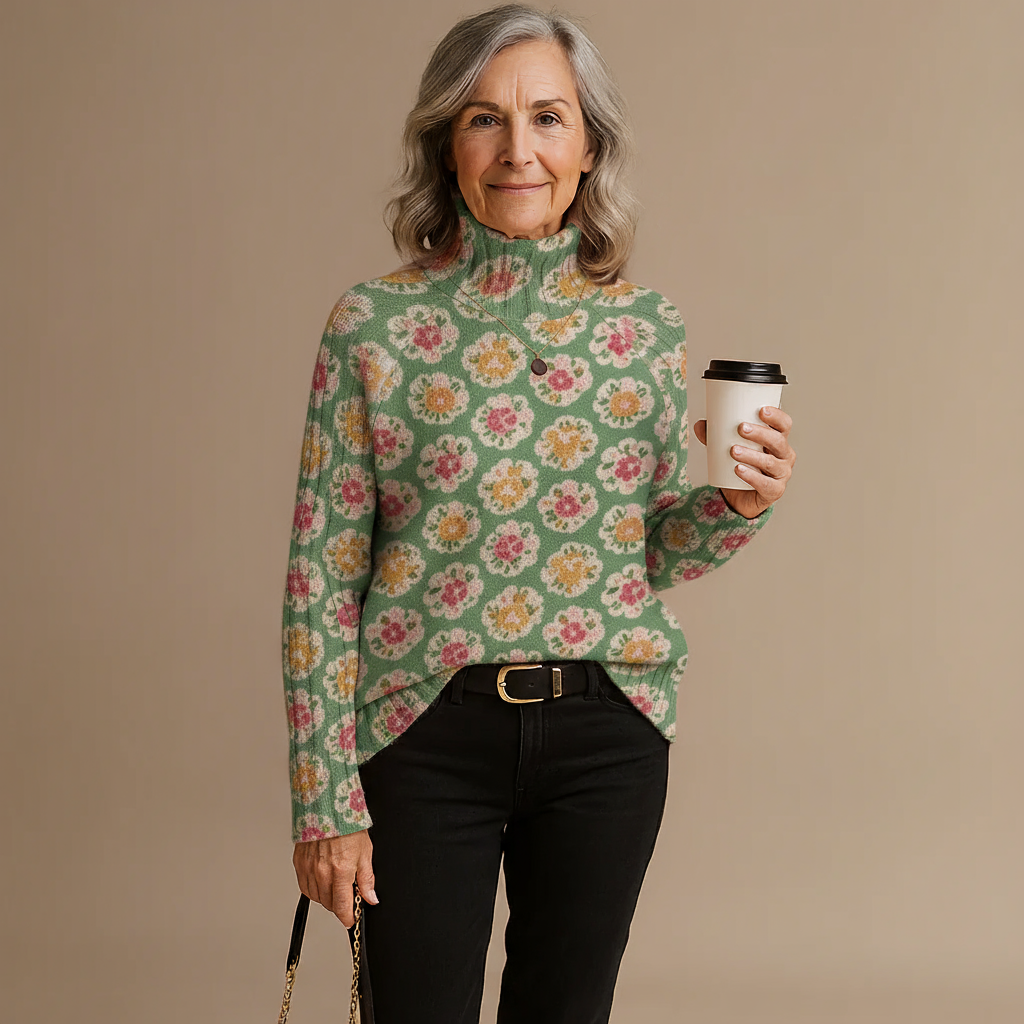 BEATRICE | DAME'S MOOIE FLORALE ART PRINT BREI TURLENNECK PULLOVER TRUI
