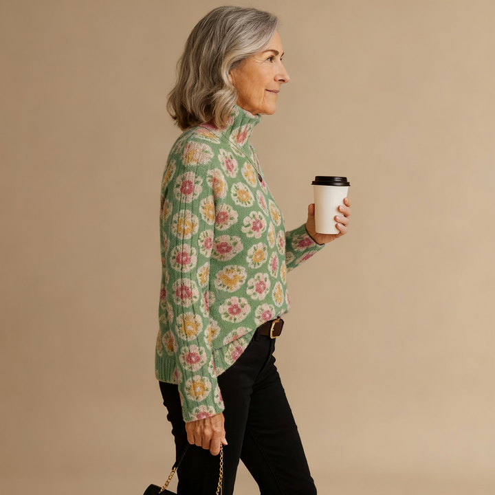 BEATRICE | DAME'S MOOIE FLORALE ART PRINT BREI TURLENNECK PULLOVER TRUI