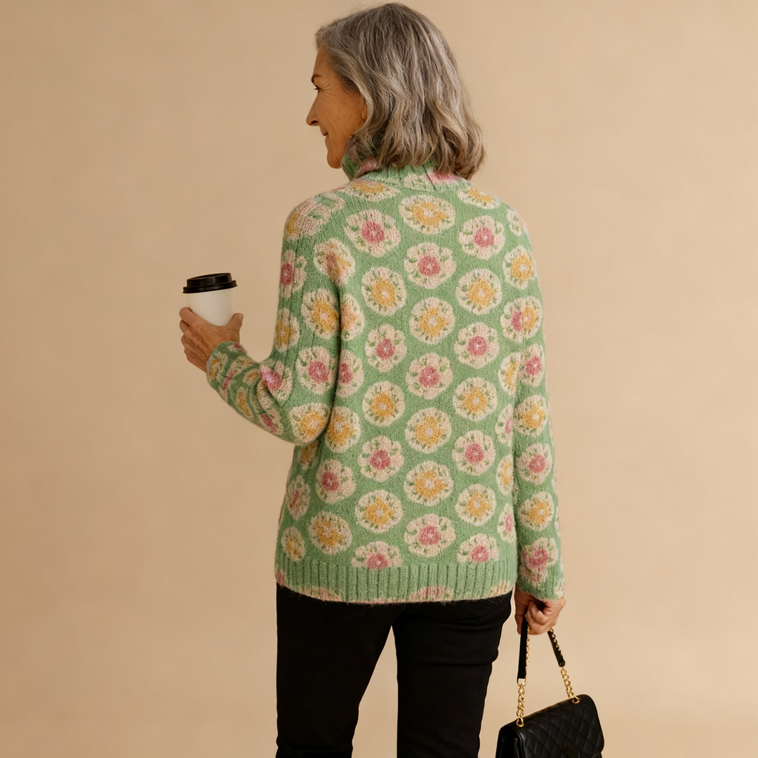 BEATRICE | DAME'S MOOIE FLORALE ART PRINT BREI TURLENNECK PULLOVER TRUI