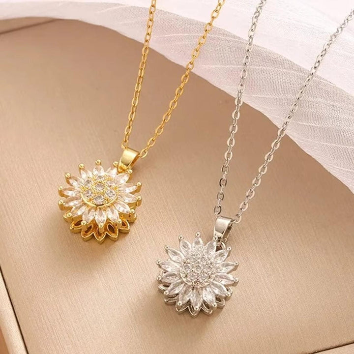 Trendy Zilveren Zonnebloem Zirkoon Halsketting & Oorbellen Set